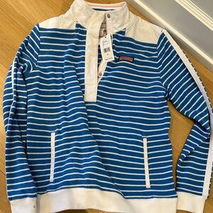 Vineyard Vines Blue and White Striped Quarter-Zip